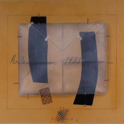 Vladimir Nemukhin, Russian 1925-2016, The Envelope 1988, Pastel, Collage on paper