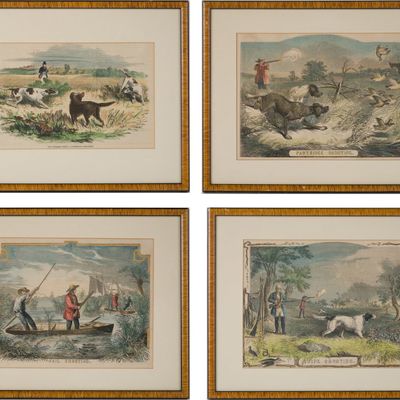 Four Hunting, Hand Colored Engravings