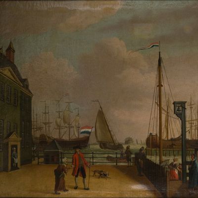 Dutch Harbor Scene, Oil on Canvas