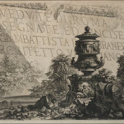 After Giovanni Battista Piranesi, Italian 1720-1778, Frostispiece from "Vedute di Roma", Etching