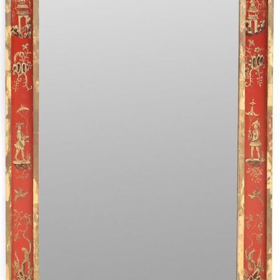 George III Style Chinoiserie and Scarlet Decorated Mirror