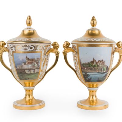 Two Similar Royal Vienna Porcelain Covered Urns