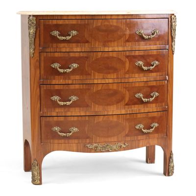 Louis XVI Style Marble Top Marquetry Inlaid Commode