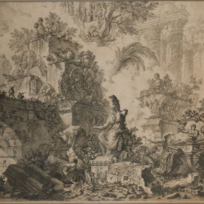 After Giovanni Battista Piranesi, Italian 1720-1778, Statue of Minerva, Etching