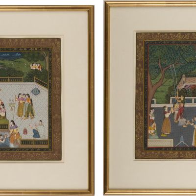 Pair of Indian Gouaches of Palace Scenes