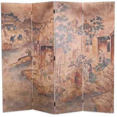 Chinese School Figured Painting on Four Panel Floor Screen
