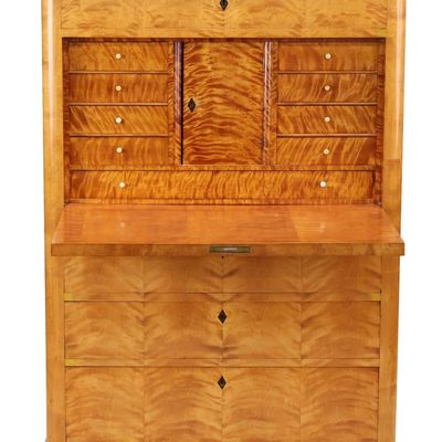 Biedermeier Figured Birch and Part-Ebonized Secretaire A Abattant