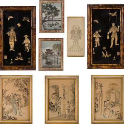 Three Chinese Prints of Women in Landscapes