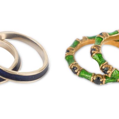 Pair of Green Enamel Rings and Blue Enamel Rings