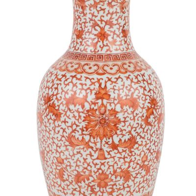Chinese Iron-Red Porcelain Vase with Lotus Pattern