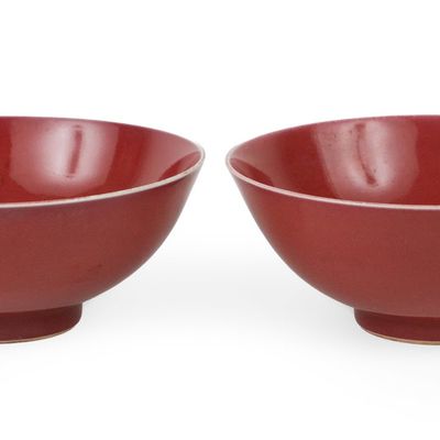 Pair of Chinese Oxblood Glazed Porcelain Bowls