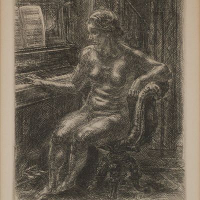 John Sloan, 1871-1951, Nude at Piano, Etching