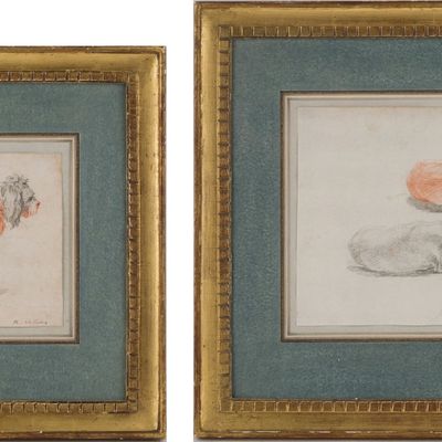 Johann Rudolf (1740) Schellenberg, 1740-1806, Two Drawings of Dogs, Red and Black Chalk on Paper