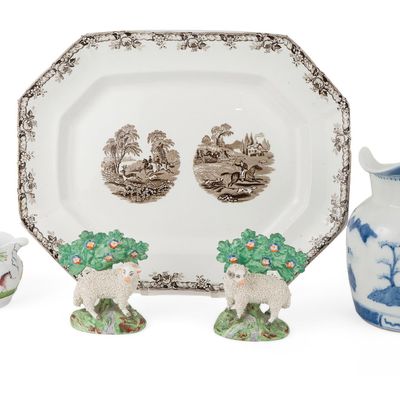 Pair of Staffordshire Sheep and Trees Figures