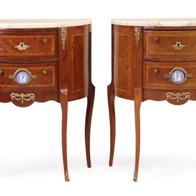 Pair of Louis XVI Style Marble Top Commodes