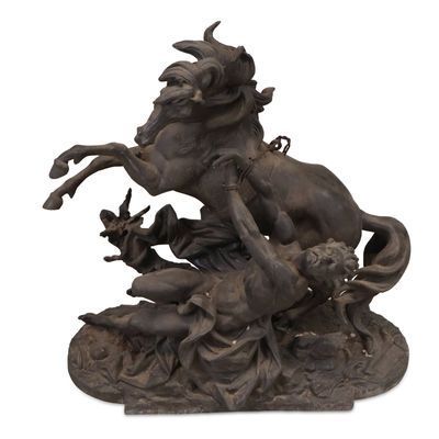Philippe Poitevin, 1831-1907, Wild Horse with Tamer, Bronze Sculpture