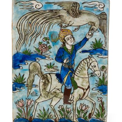 Probably a Persian Glazed Plaque in Polychrome