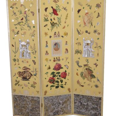 Painted and Decoupaged Three Panel Screen