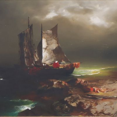 Arthur Upelnicks, 1911-1994, Maritime Scene, Oil on Canvas