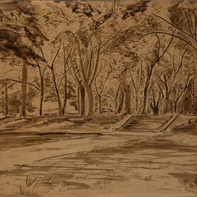 Park Landscape, Ink and Wash on Paper