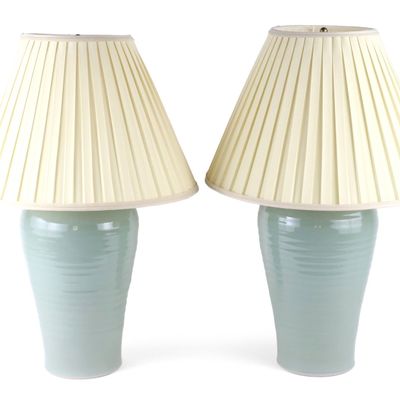 Pair of Chinese Style Celadon Porcelain Table Lamps