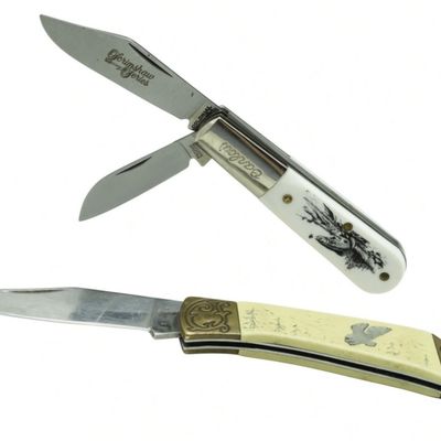 (2) Scrimshaw Knives - Barlow & Razor
