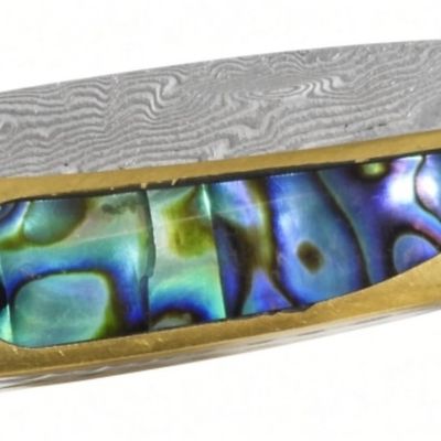 Damascus Blade Folding Knife, Abalone Handle