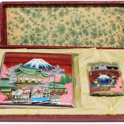 Japanese Cigarette Case & Lighter Set in Box