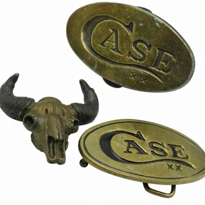 (2)Case XX Belt Buckles & (1) Bull Skull Ornament