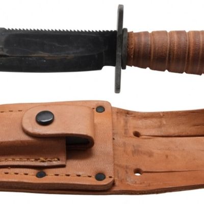 Military Fighting Knife with Leather Sheath
