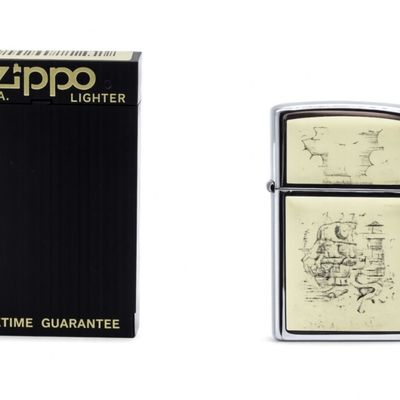 Zippo Scrimshaw Sailing Ship High Polish Chrome