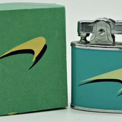 1950s Omega Table Lighter Turquoise w/ Box