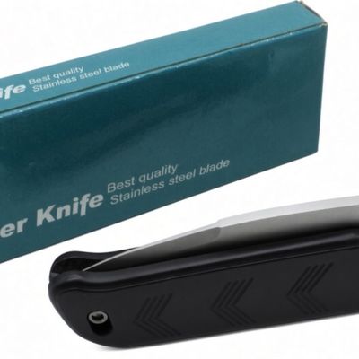 Modern Folding Knife, Black Handle with Box