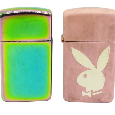 Two Slim Zippo Lighters, Playboy & Spectrum