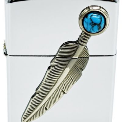 Zippo Feather w/ Turquoise Stone Emblem Lighter
