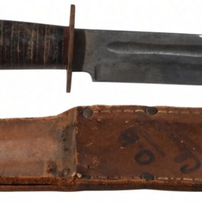 Military Fighting Knife with Leather Sheath