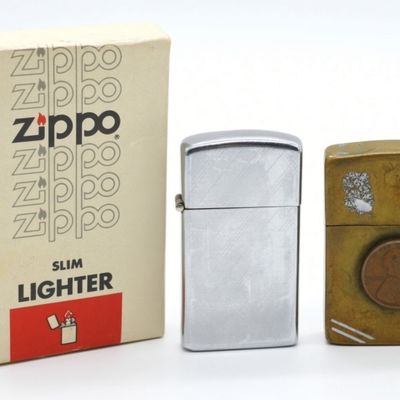 Zippo Slim Lighter & Brass Companion Lighter Lot