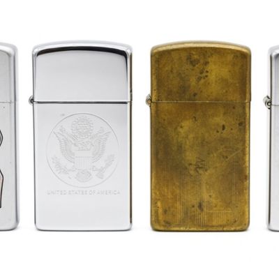(4) Slim Zippos, Chrome and Brass, Fired