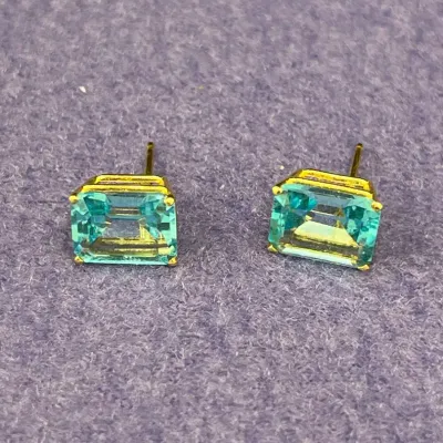 Yellow Gold 14k Post Blue Topaz Earrings
