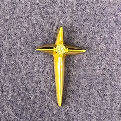 Yellow Gold(14k) Cross With Diamond Pendant