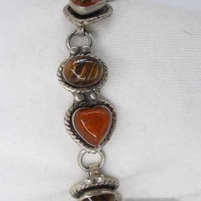 Amber & Tigers Eye Sterling Taxco Bracelet