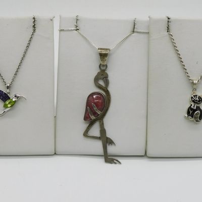 Three Sterling Animal Pendant Necklaces