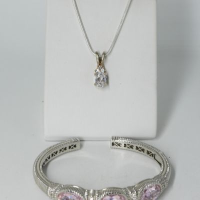 Pink CZ Sterling Bracelet & Cute Necklace