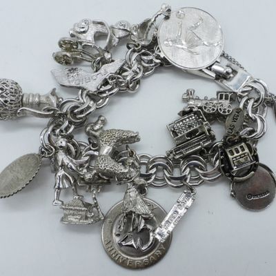 Vintage Sterling Charm Bracelet - 17 Charms