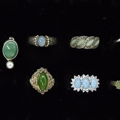 Seven Sterling Gemstone Rings
