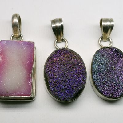 3 Sterling Druzy Pendants