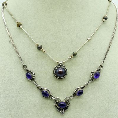 Four Sterling Gemstone Necklaces