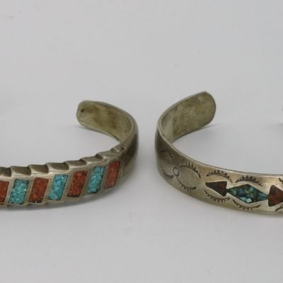 2 Sterling Cuff Bracelets with Inlaid Gemstones