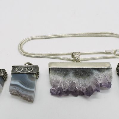 Sterling Amethyst & Agate Slice Pendants