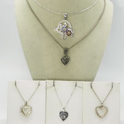 Five Sterling Heart Shaped Necklaces